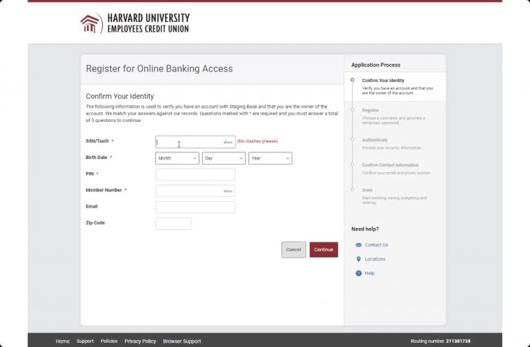 Confirm ID on HUECU online banking